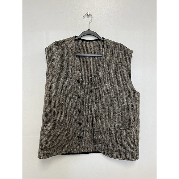 Jimmy Hourihan Men's Small Donegal Tweed Button Vest Waistcoat Ireland Brown